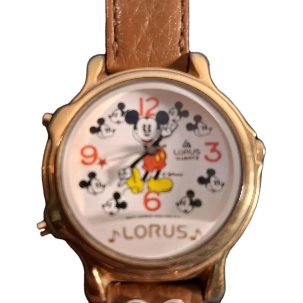 Vintage Mickey Mouse Character Watch by Lorus Disney Quartz Gold Tone Wristwatch